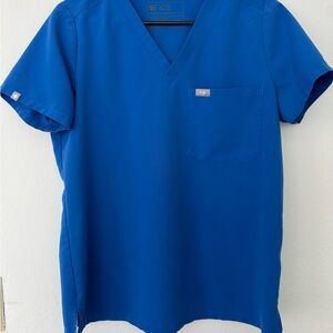 Figs Blue Short Sleeve Scrub Top V-Neck